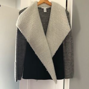 Sherpa/suede/knitted open front cardigan